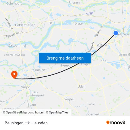 Beuningen to Heusden map