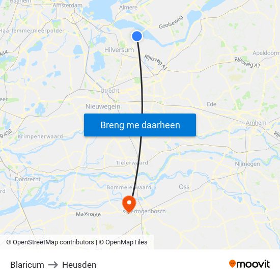 Blaricum to Heusden map