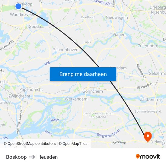 Boskoop to Heusden map