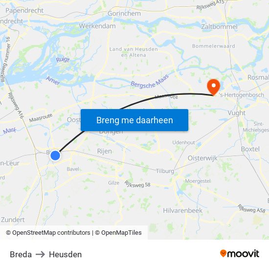 Breda to Heusden map