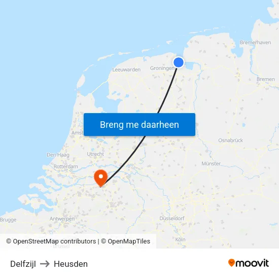 Delfzijl to Heusden map