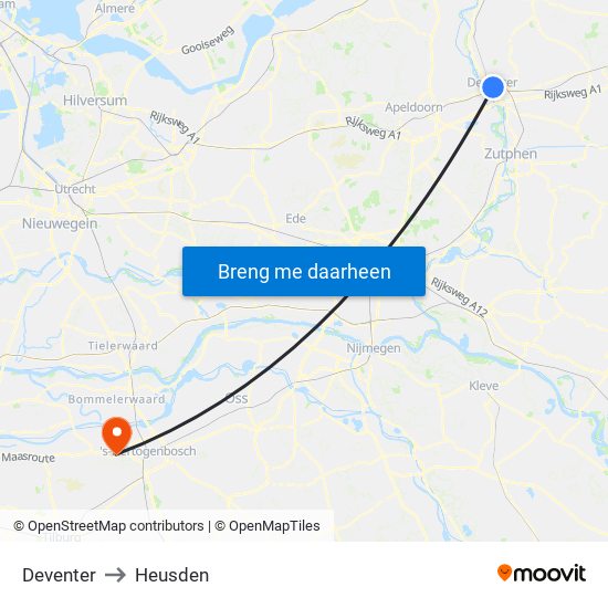 Deventer to Heusden map