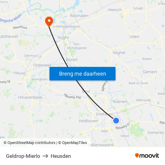 Geldrop-Mierlo to Heusden map