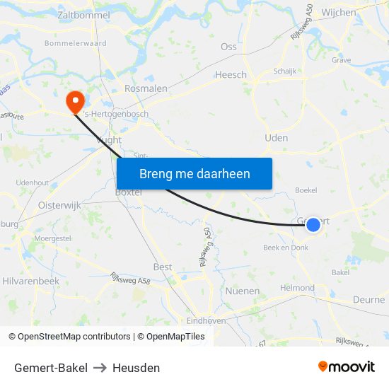 Gemert-Bakel to Heusden map