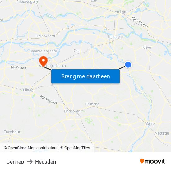 Gennep to Heusden map