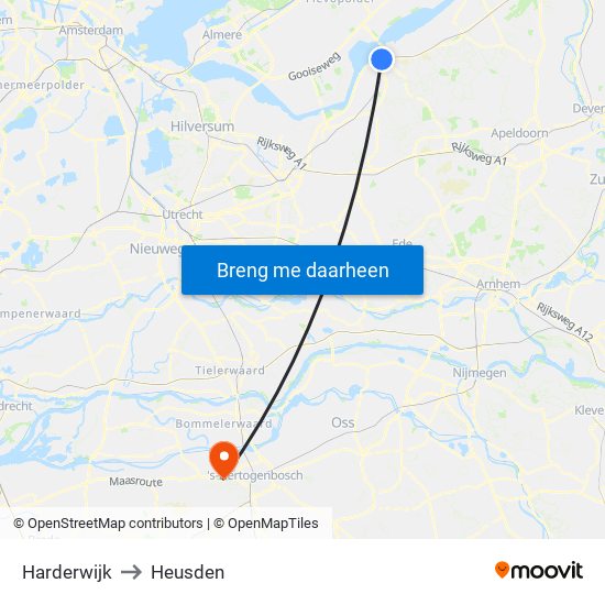Harderwijk to Heusden map