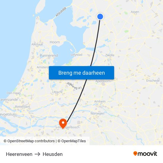 Heerenveen to Heusden map