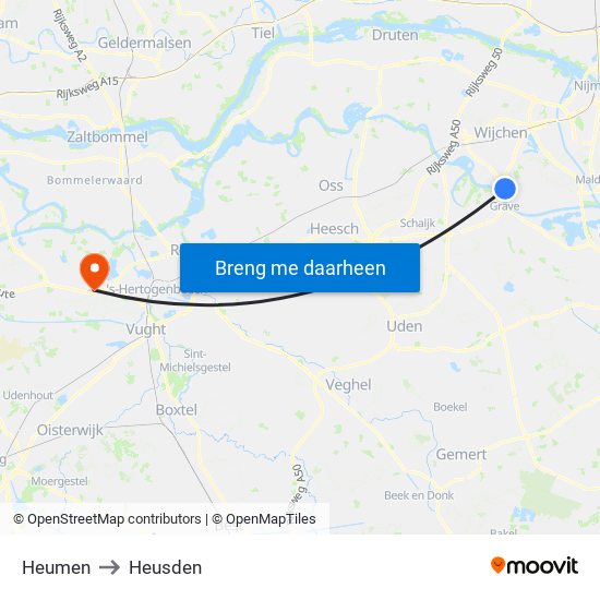 Heumen to Heusden map