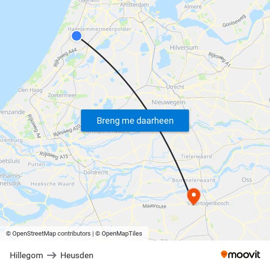 Hillegom to Heusden map