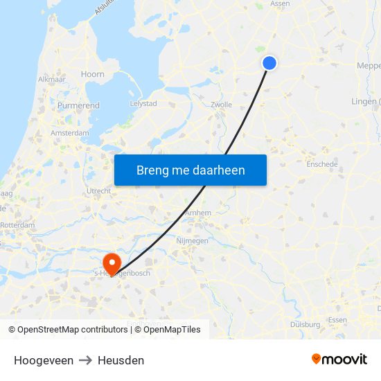Hoogeveen to Heusden map