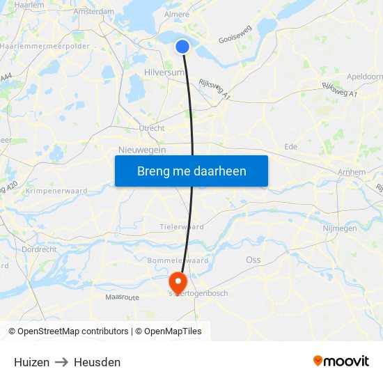 Huizen to Heusden map