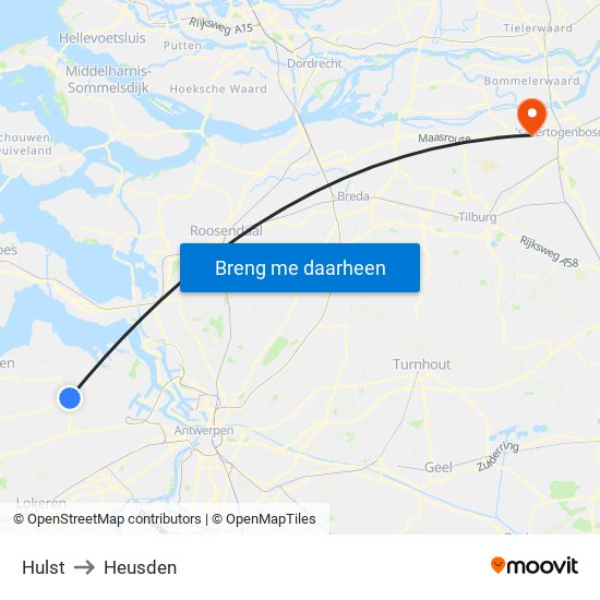 Hulst to Heusden map