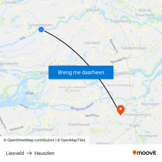 Liesveld to Heusden map