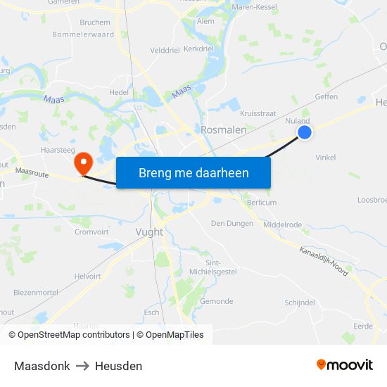 Maasdonk to Heusden map