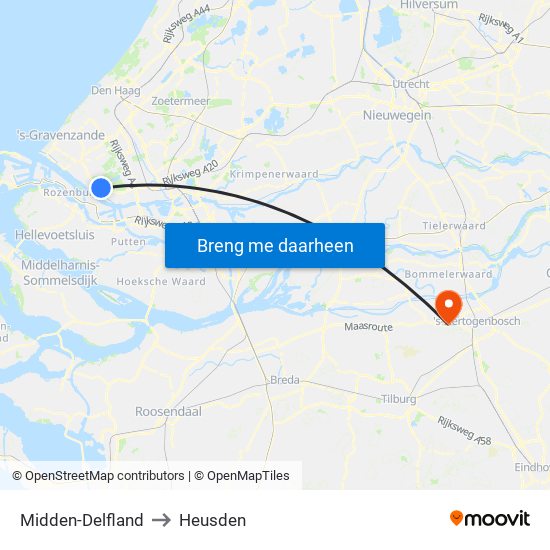 Midden-Delfland to Heusden map