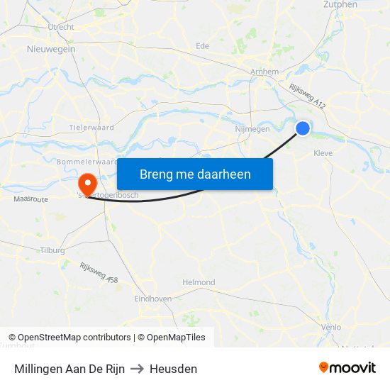 Millingen Aan De Rijn to Heusden map