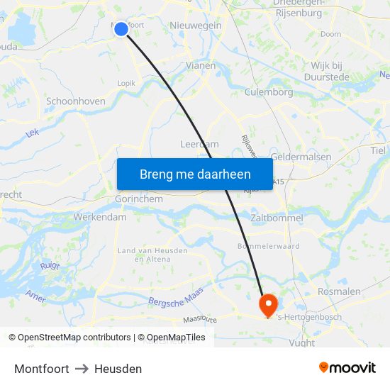 Montfoort to Heusden map