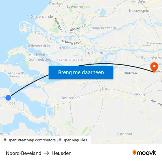 Noord-Beveland to Heusden map