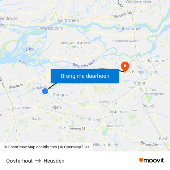 Oosterhout to Heusden map