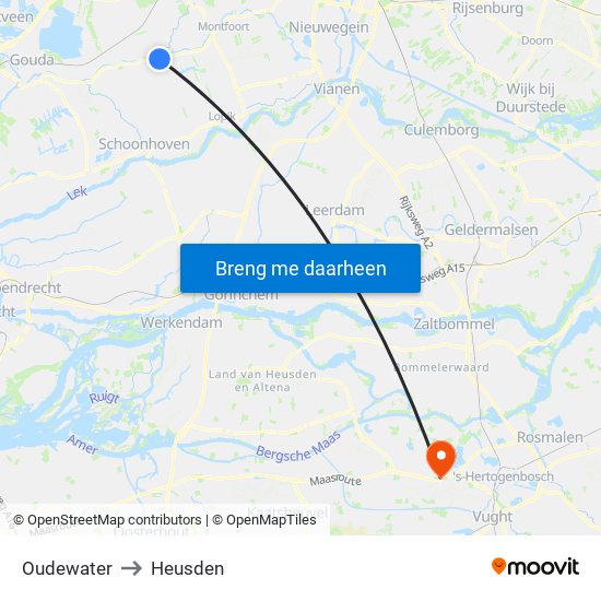 Oudewater to Heusden map