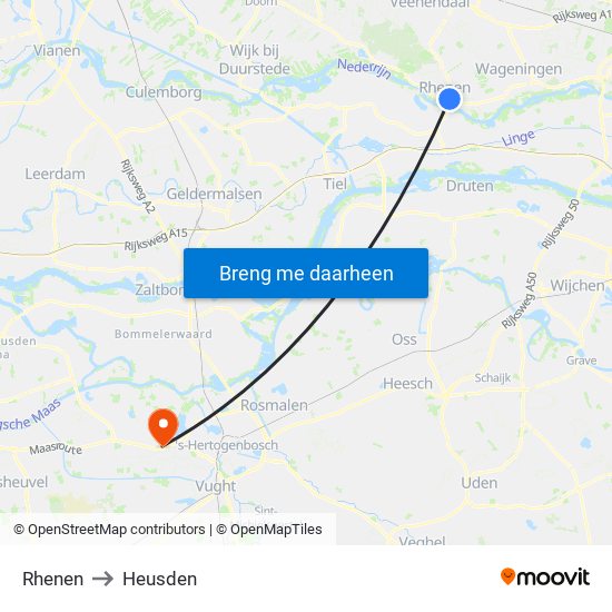 Rhenen to Heusden map