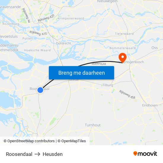 Roosendaal to Heusden map