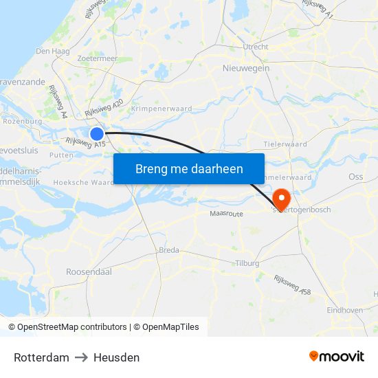 Rotterdam to Heusden map