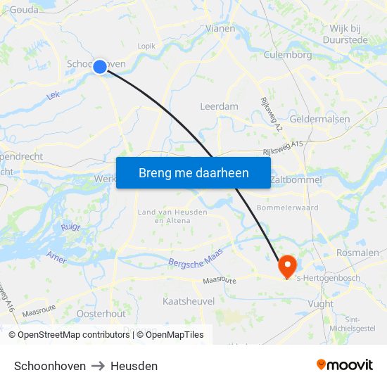 Schoonhoven to Heusden map