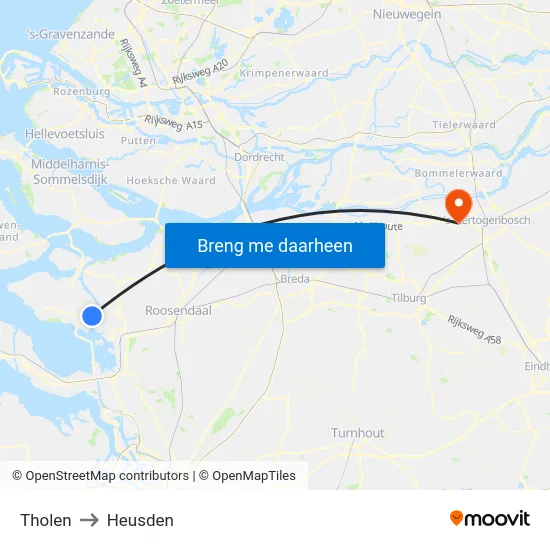 Tholen to Heusden map