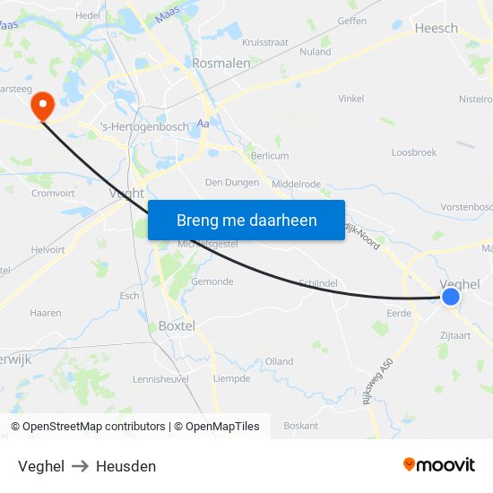 Veghel to Heusden map