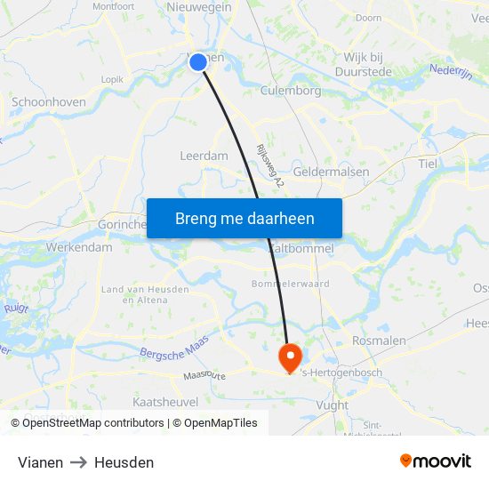 Vianen to Heusden map