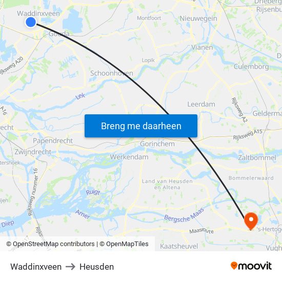 Waddinxveen to Heusden map