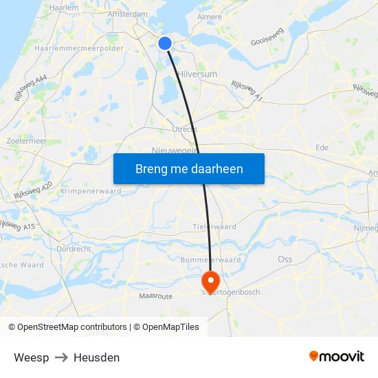 Weesp to Heusden map