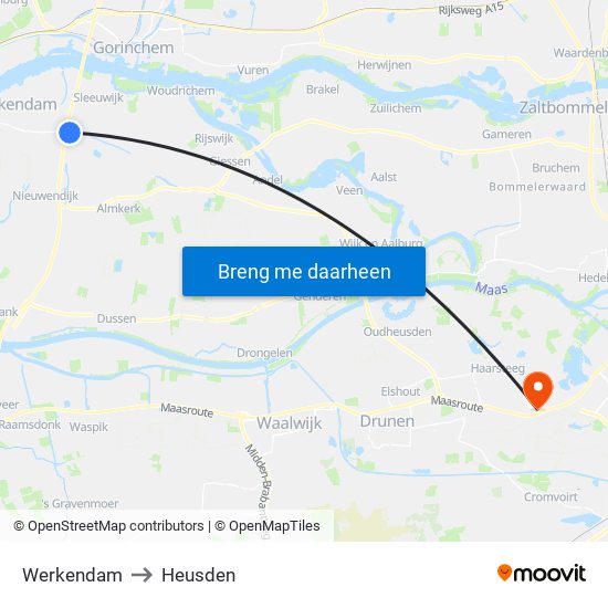 Werkendam to Heusden map