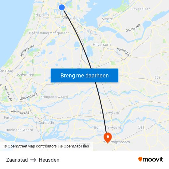 Zaanstad to Heusden map