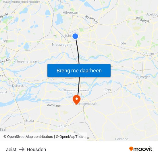 Zeist to Heusden map
