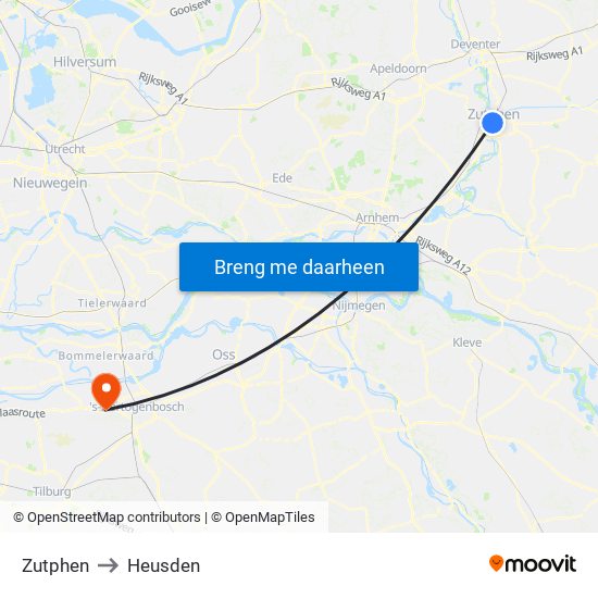 Zutphen to Heusden map