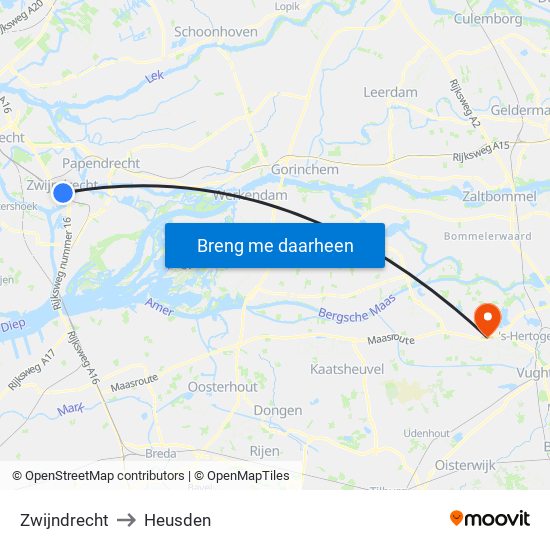 Zwijndrecht to Heusden map