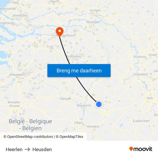 Heerlen to Heusden map