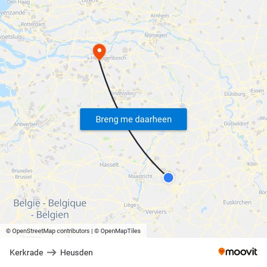 Kerkrade to Heusden map