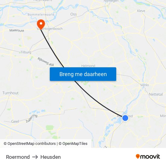 Roermond to Heusden map