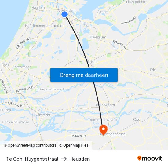 1e Con. Huygensstraat to Heusden map