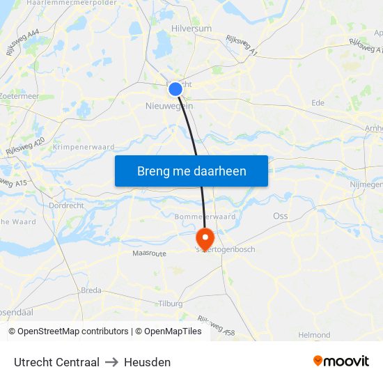 Utrecht Centraal to Heusden map