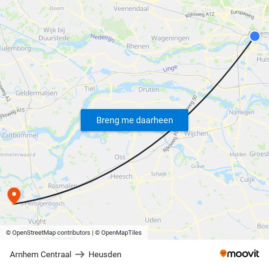 Arnhem Centraal to Heusden map