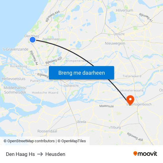 Den Haag Hs to Heusden map