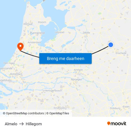 Almelo to Hillegom map
