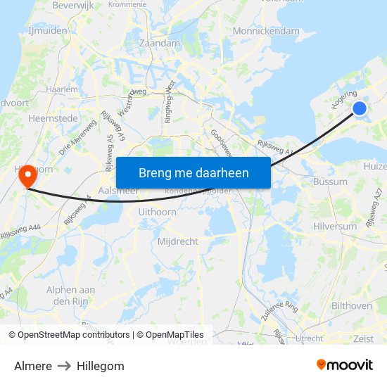Almere to Hillegom map