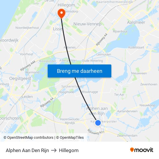 Alphen Aan Den Rijn to Hillegom map