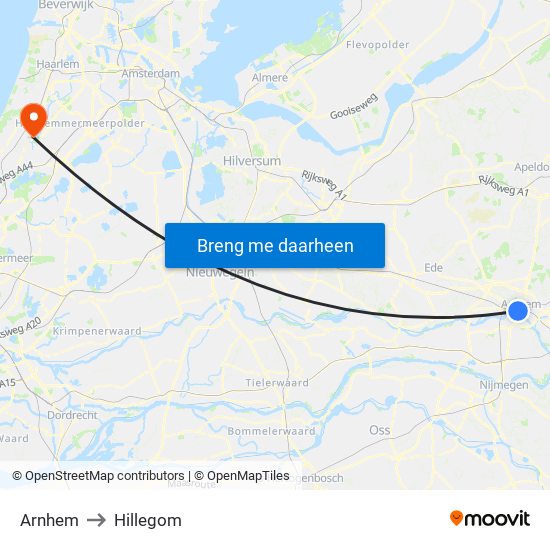 Arnhem to Hillegom map