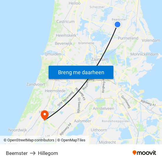 Beemster to Hillegom map